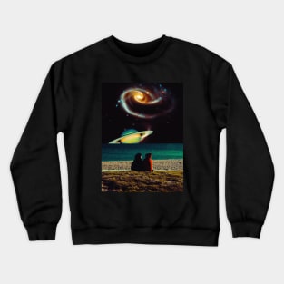 Gazing At The Universe - Space Collage, Retro Futurism, Sci-Fi Crewneck Sweatshirt